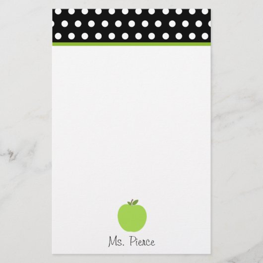 Groene appel / zwart met witte poolpunten briefpapier (Voorkant)