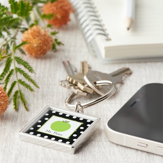 Groene appel / zwart met witte poolpunten sleutelhanger (Zijkant)