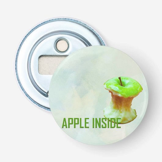 Groene appelkern button flesopener (Voorkant)