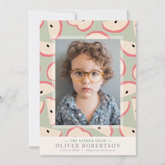 Groene Apple Boy Foto Afstuderen Aankondiging (Voorkant)