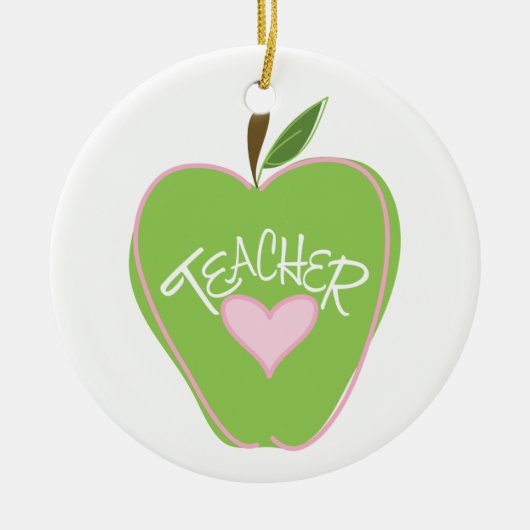 Groene Apple & Heart Teacher Ornament (Voorkant)