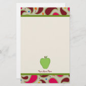 Groene Apple & Paisley Personalized Teacher Briefpapier (Voorkant / Achterkant)