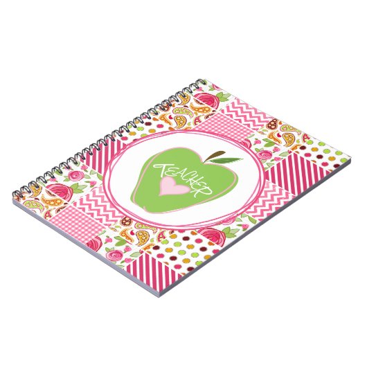 Groene Apple & Patchwork Teacher Notebook Notitieboek (Linkerzijde)