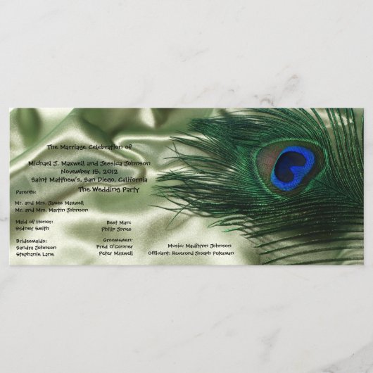 Groene Apple Peacock Sill Life Wedding Program Programma (Voorkant)