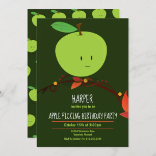 Groene Apple Pick Birthday Party van kind Kaart