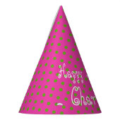 Groene Apple Polka Dot on Diva Pink Personalized Feesthoedjes (Links)