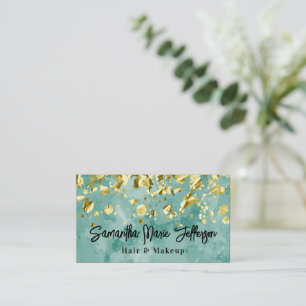 Groene Aquarel Gouden Druppels Haar Nagel Make-up Visitekaartje