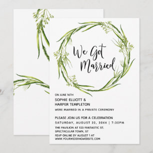 Groene Aquarel Krans We Zijn Getrouwd Typografie Kaart