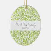 Groene Aquarel Kunst Trouw NAME DATUM Aandenken Keramisch Ornament (Rechts)