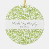 Groene Aquarel Kunst Trouw NAME DATUM Aandenken Keramisch Ornament (Voorkant)