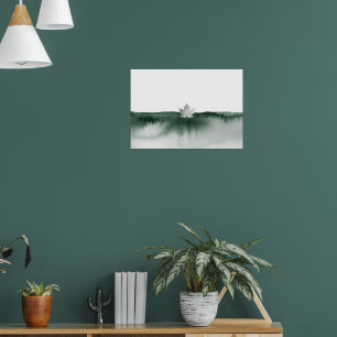 Groene Aquarel Lotus Landschaps poster