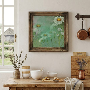 Groene Aquarel Madeliefjesbloemen Poster