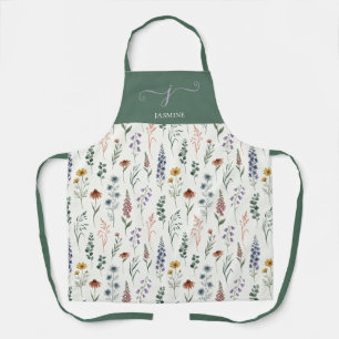 Groene Aquarel Wilde Bloem Boho Initiaal Naam Schort