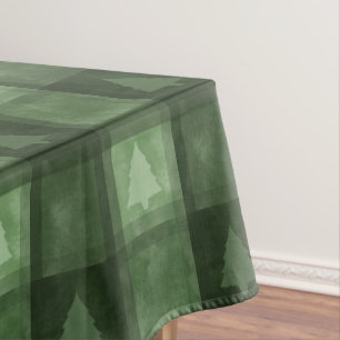 Groene Aquareltextuur Geruite Bomen Kerstmis Tafelkleed