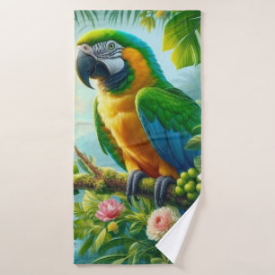 Groene ara tropische bloemen badhanddoek
