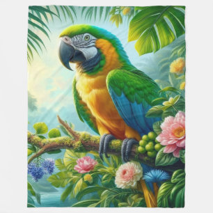 Groene ara tropische bloemen fleece deken