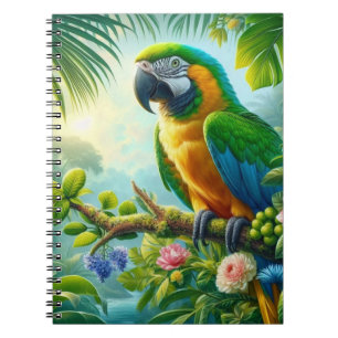 Groene ara tropische bloemen notitieboek