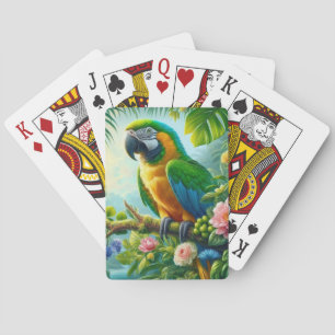 Groene ara tropische bloemen pokerkaarten