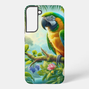 Groene ara tropische bloemen samsung galaxy hoesje