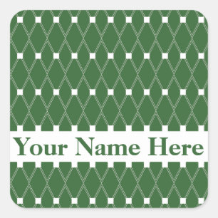 Groene Argyle Lattice met monogram Vierkante Sticker