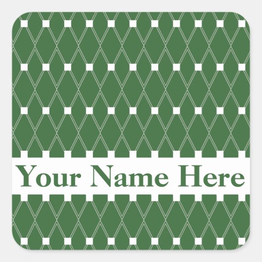 Groene Argyle Lattice met monogram Vierkante Sticker (Voorkant)