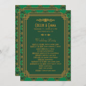 Groene Art Deco Trouwprogramma's Programma (Voorkant / Achterkant)