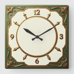 Groene Art Deco Vierkante Klok