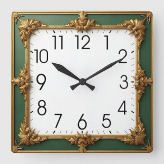 Groene Art Deco Vierkante Klok