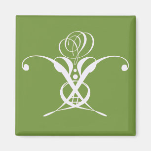 Groene Art Deco Wit Bloeiend Roos Magneet