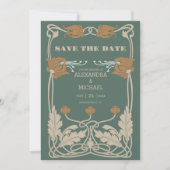 Groene Art Nouveau bruiloft Save The Date (Voorkant)