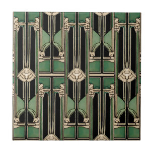 Groene Art Nouveau Geometrische Art Deco Tegeltje