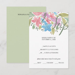 Groene Artistic Boho Bloemen Waterverf Handbeschil RSVP Kaartje
