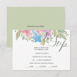 Groene Artistic Boho Bloemen Waterverf Handbeschil RSVP Kaartje