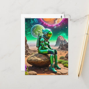 Groene astronaut Denker Pose Briefkaart