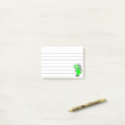 Groene Astronaut Dinosaur Drawing Lined 4x3 Post-it® Notes (Op bureau)