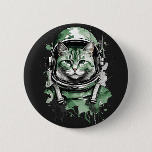 Groene Astronaut Kat Spatwater Ronde Button 5,7 Cm
