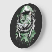 Groene Astronaut Kat Splash Grote Klok (Hoek)