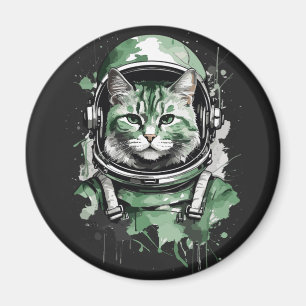 Groene Astronaut Kat Splash Magneet