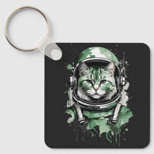 Groene Astronaut Kat Splash Sleutelhanger