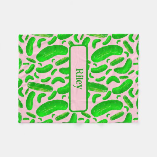 Groene augurken op zachte roze achtergrond fleece deken (Voorkant (Horizontaal))