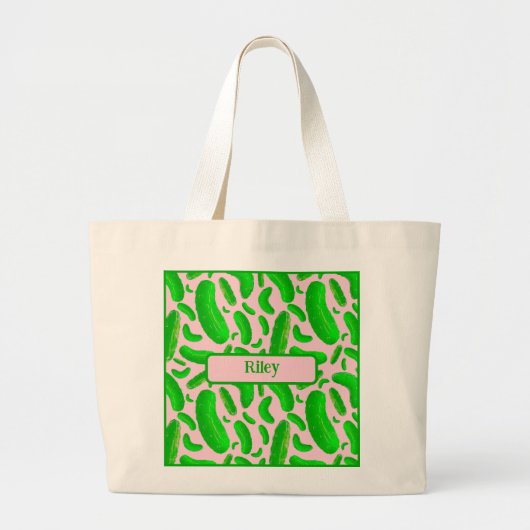 Groene augurken op zachte roze achtergrond grote tote bag (Voorkant)