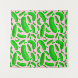 Groene augurken roze achtergrond wandkleed