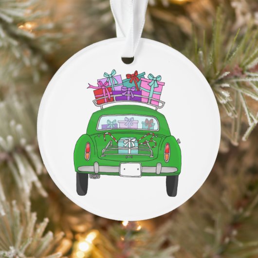 Groene auto met kerstcadeaus ornament (Boom)