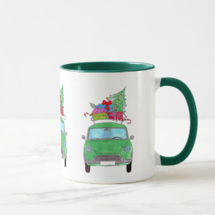 Groene auto met kerstcadeautjes Waterverf Mok