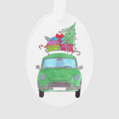 Groene auto met kerstcadeautjes Waterverf Ornament (achterkant)