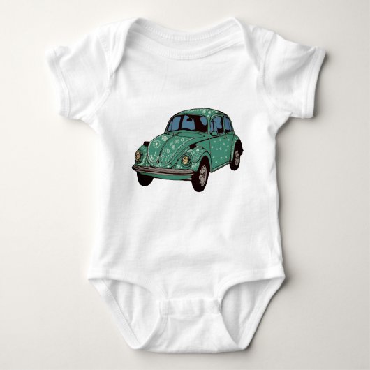 Groene Auto, Retro Auto, Schattigee Kunst Baby Jer Romper (Voorkant)