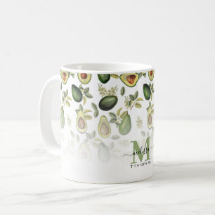 Groene Avocado Botanische Patroon Monogramed Koffiemok