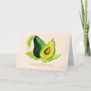 Groene Avocado Fruit in Waterverf Happy Birthday Kaart