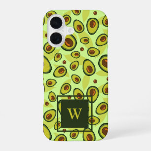 Groene Avocado Fruitpatroon Monogram iPhone 16 Hoesje