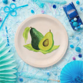 Groene Avocado, nog steeds levend fruit in Waterve Papieren Bordje (Feest)